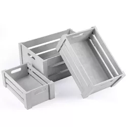 NEX 3pk Wooden Tray Set with Handle and Storage Crates Dark Gray