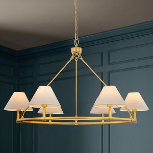Rennnsan Dalvenne 39"W 6-Light Wagon Wheel Linen Classic Dimmable Chandelier in Gold - 1 of 4
