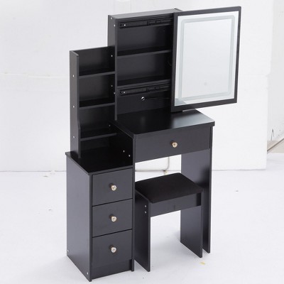 NicBex 29.2" Small Vanity Table with Stool,Vanity Desk with LED Mirror,Makeup Vanity with Touch Control Lights,Tri-color Switching for Bedroom