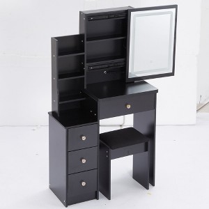 NicBex 29.2" Small Vanity Table with Stool,Vanity Desk with LED Mirror,Makeup Vanity with Touch Control Lights,Tri-color Switching for Bedroom - 1 of 4