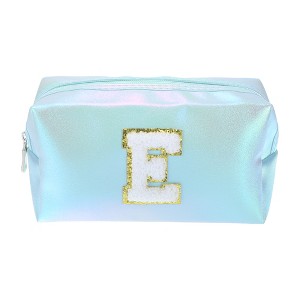 Unique Bargains Women's Durable Letter E Cosmetic Bag Blue 1 Pc - 1 of 3