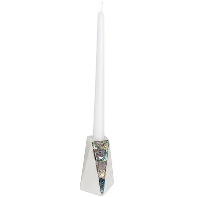 Anaya Iridescent White Marble 8" Tabletop Candlestick Holder