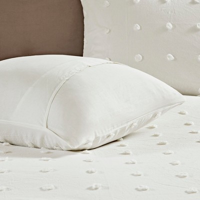 Off-White Cotton Jacquard Full/Queen Duvet Cover Set with Decorative Pillows