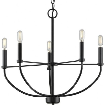 Progress Lighting Leyden 5-Light Farmhouse Chandelier, Steel, Matte Black, No Shade