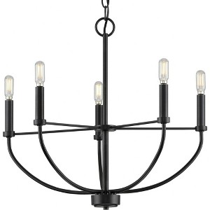 Progress Lighting Leyden 5-Light Farmhouse Chandelier, Steel, Matte Black, No Shade - 1 of 4