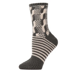 Memoi Women's Cable Twist Sweater Knit Soft Cozy Crew Socks - 1 of 4