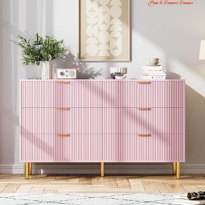 Entryway 6 Drawer Dresser, Modern 6 Drawer Dresser for Bedroom with Gold Handle and Large Drawer, Wood Double Chest of Drawers and Storage Organizer - 1 of 4