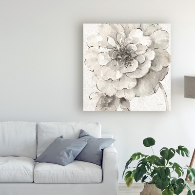 Gray and White Botanical Peony Canvas Art, 14" x 14"