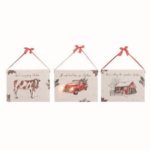 Transpac MDF L/U Christmas Farm Canvas Ornament Set of 3 Christmas Home Decorations - 1 of 1