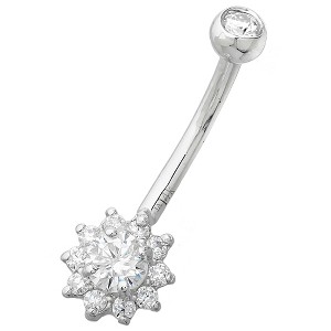 Jewelry Avalanche Women's 14K Gold Lotus Flower 14G Belly Button Ring with 0.45cttw Round Moissanites - 1 of 4