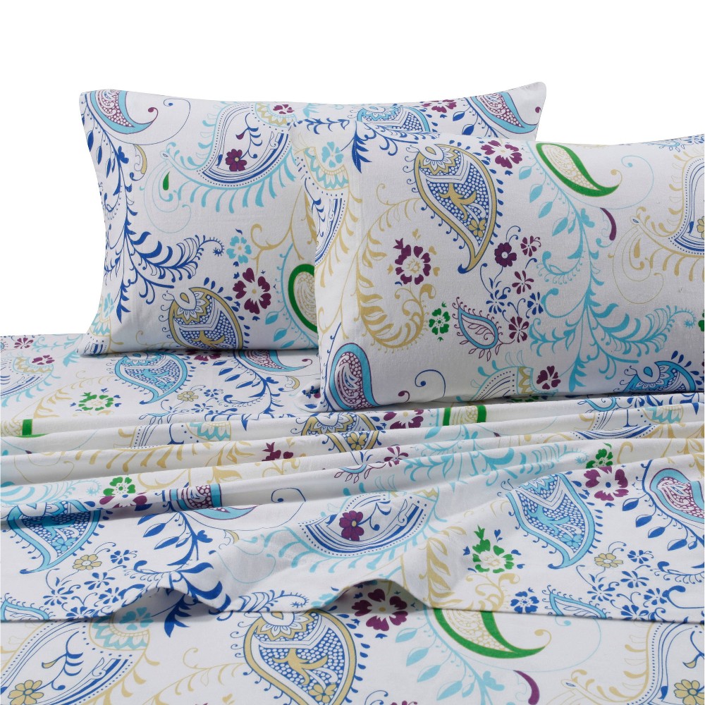 Photos - Bed Linen Twin Printed Pattern Extra Deep Pocket Flannel Sheet Set Paisley Garden 