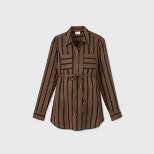 Maternity Striped Long Sleeve Woven Popover Tunic - Isabel Maternity by Ingrid & Isabel™ Brown/Black XS