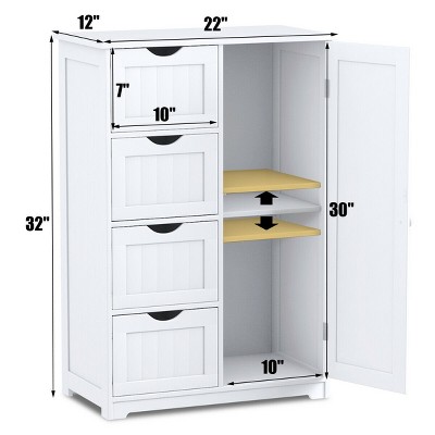 Costway Wooden 4 Drawer Bathroom Floor Cabinet Storage Cupboard 2 Shelves Free Standing White/Brown/Grey/Black, 3 of 11