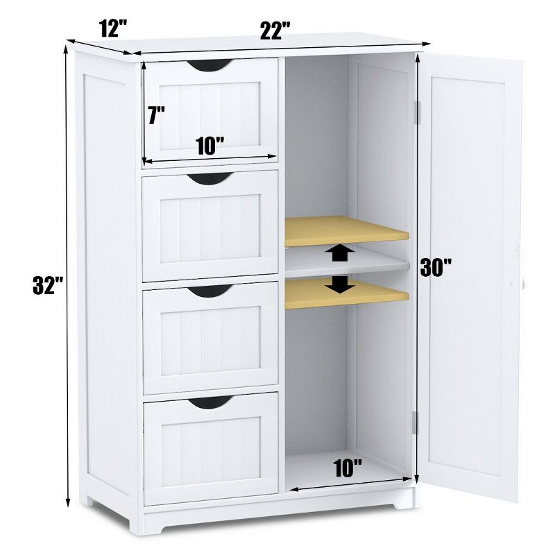 Costway Wooden 4 Drawer Bathroom Floor Cabinet Storage Cupboard 2 Shelves Free Standing White/Brown/Grey/Black, 3 of 11