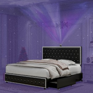 NicBex Upholstered Bed Frame with 4 Drawers,Star Galaxy Projector,Adjustable Button Tufted Headboard with USB,Music Speaker,Easy Assembly - 1 of 4