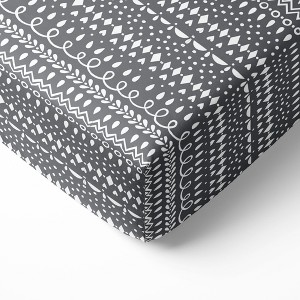 Bacati - Gray Scribbles 100 percent Cotton Universal Baby US Standard Crib or Toddler Bed Fitted Sheet - 1 of 4