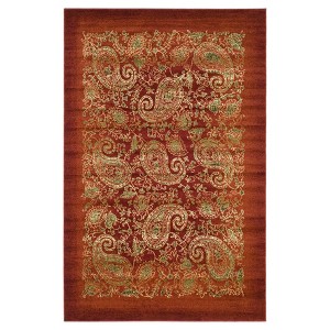 Red Abstract Loomed Area Rug - (4