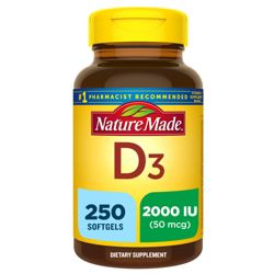 Nature Made Vitamin D3 2000 IU (50 mcg), Bone Health and Immune Support Softgels