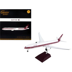 Boeing 777-300ER Commercial Aircraft with Flaps Down White with Dark Red Stripes 1/200 Diecast Model Airplane by GeminiJets - 1 of 4
