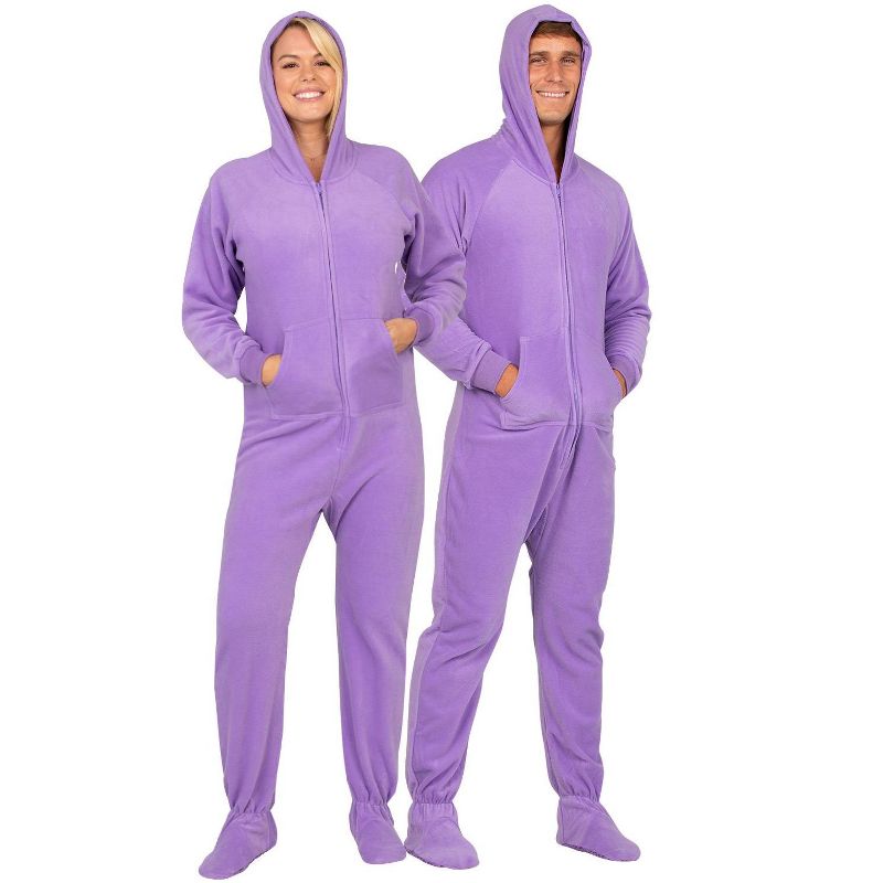 Footed Pajamas - Family Matching - Purple Rain Hoodie Fleece Onesie For Boys, Girls, Men and Women | Unisex, 1 of 6