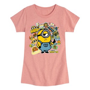 Girls' - Despicable Me Minions - Minion & Banana Stickers Fitted Short Sleeve Graphic T-Shirt - 1 of 4