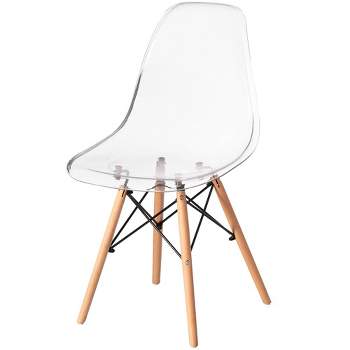 Fabulaxe Mid-Century Modern Style Dining Chair with Wooden Dowel Eiffel Legs, DSW Transparent Plastic Shell Accent Chair