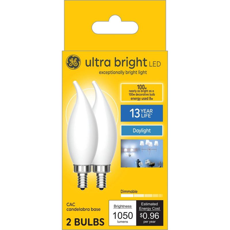 GE 2pk 8 Watts Daylight Candelabra Ultra Bright LED Decorative Light Bulbs, 5 of 8