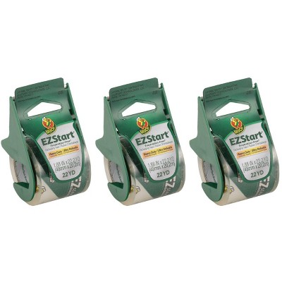 Duck EZ Start Packing Tape, 3 Rolls With Dispensers, 1.88 Inch x 22 Yards Each