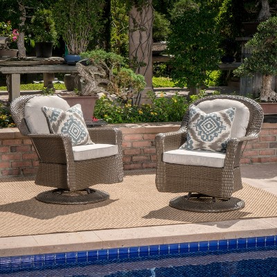 FIONECA Outdoor Swivel Club Chairs Set of 2, All-Weather Acacia Wood Frame with Cushions, 360¡ã Swivel Patio Chairs