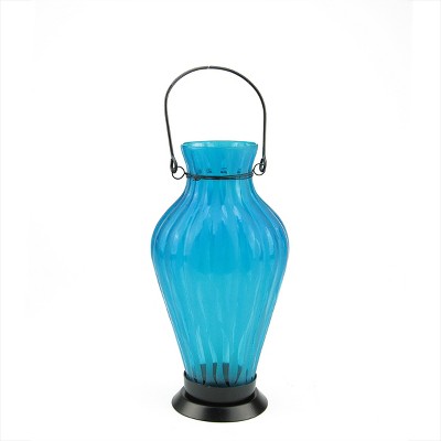 Northlight 9.5" Frosted Blue Ribbed Vase Glass Bottle Tea Light Candle Lantern Decoration