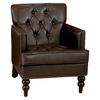 Malone Leather Club Chair - Brown - Christopher Knight Home