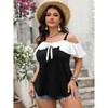 Coolmee Women Summer Plus Size Shirt Off Shoulder Tie Front Layered Ruffle Sleeveless Spaghetti Strap Blouse Top - 3 of 4