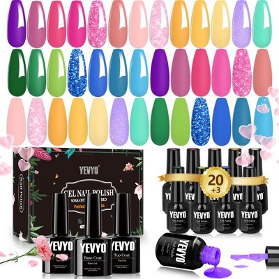 YEVYO Gel Polish Nail Set, 20 Colors Summer Rainbow Bright Nail Polish Kit with Glossy & Matte Top Coat and Base Coat