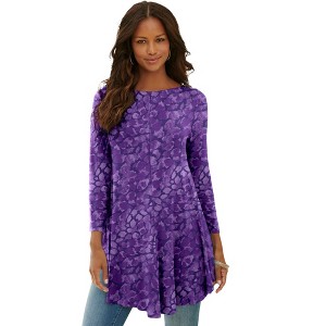 Roaman's Women's Plus Size Boatneck Swing Ultra Drape Tunic - 1 of 4