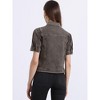INSPIRE CHIC Women's Casual Short Puff Sleeves Button-Down Jean Denim Jacket - 4 of 4