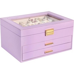 2-Layer Pink PU Leather Jewelry Box, Vintage Organizer with Removable Tray for Necklaces, Earrings, Rings, Bracelets - 1 of 4