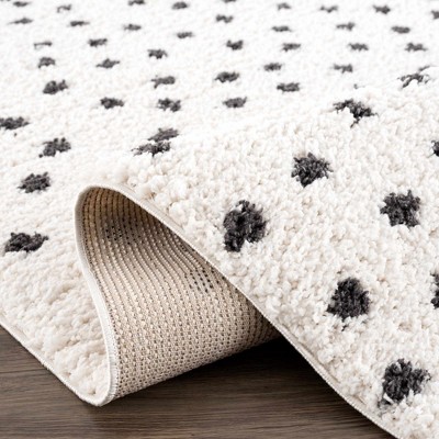 Chaia Black and White Dotted Plush Polyester Rug