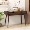 Costway 43.5" Writing Desk with 2 Drawers Anti-Tipping Kits & Solid Rubber Wood Legs White/Walnut - 2 of 4