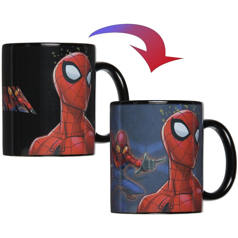Marvel Spiderman Multi-Character Heat Reactive Color Changing Tea Coffee Mug Cup Black, 4 of 6