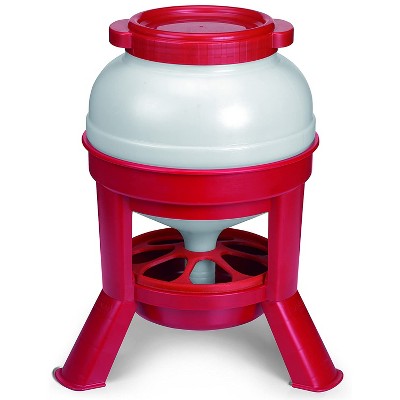 Little Giant 35 Pound Plastic Dome Feeder Dispenser Container w/ Removable Feed Saver Ring & 3 Legs For Chickens, Ducks, Birds, & Other Poultry, Red