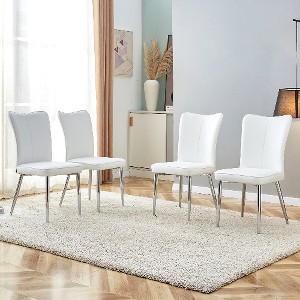Lyngins Modern PU Dining Chair Set of 4, Armless Chair with Metal Leg, Versatile Kitchen Chair & Living Room Chair, Upholstered Dinner Chair - 1 of 4