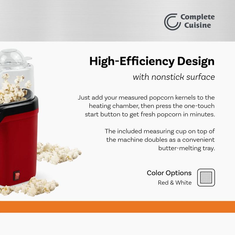 Complete Cuisine CC-PM1100 Hot-Air Countertop Popcorn Maker, Red, 3 of 6