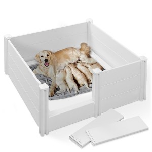 SmithBuilt 48" x 48" x 18" Whelping Box for Dogs and Puppies, Heavy Duty Whelping Pen and Birthing Box with Rails, White - 1 of 4