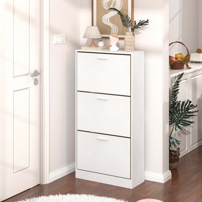 DOMETOUR Modern Shoe Cabinet with 3 Flip Drawers, Slim Wooden Shoe Storage Rack Organizer for Entryway Bedroom Living Room