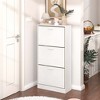 Vynxaria Modern Shoe Cabinet: 3 Hidden Drawers, Slender Design for Corridor, Bedroom, or Living Room, Freestanding Wooden Rack in White. - 3 of 4