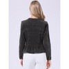 INSPIRE CHIC Women's Peplum Collarless Round Neck Button Down Cropped Ruffle Hem Denim Jackets - 4 of 4