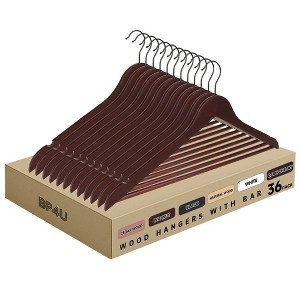 BP4U Premium Wooden Hangers with Non-Slip Pant Bar, Heavy Duty Coat Hangers with 360° Swivel Hook for Jackets, Shirts, Dresses - 1 of 4