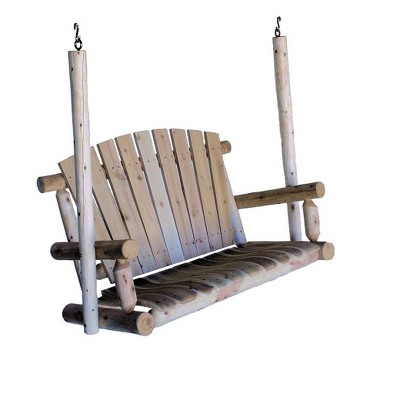 Lakeland Mills 4 Ft 3 Person Rustic White Cedar Wood Log Outdoor Porch Swing Furniture, Natural