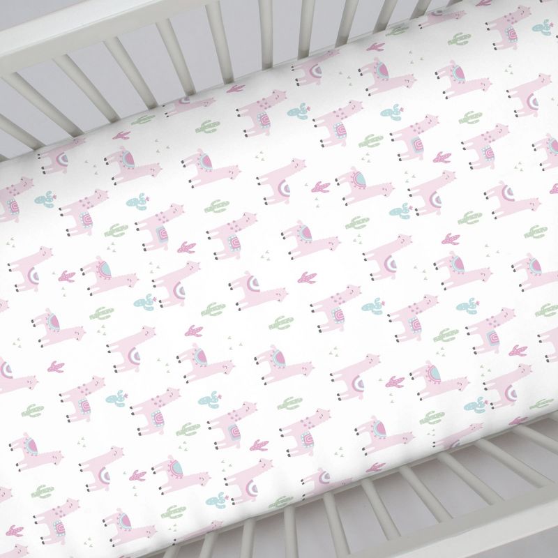 NoJo Super Soft Pink Llama Nursery Mini Crib Fitted Sheet, 3 of 4