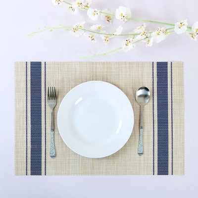 PiccoCasa Heat Resistant Non-skid Removable Woven PVC Placemat 18" x 12" Beige 6 Pcs